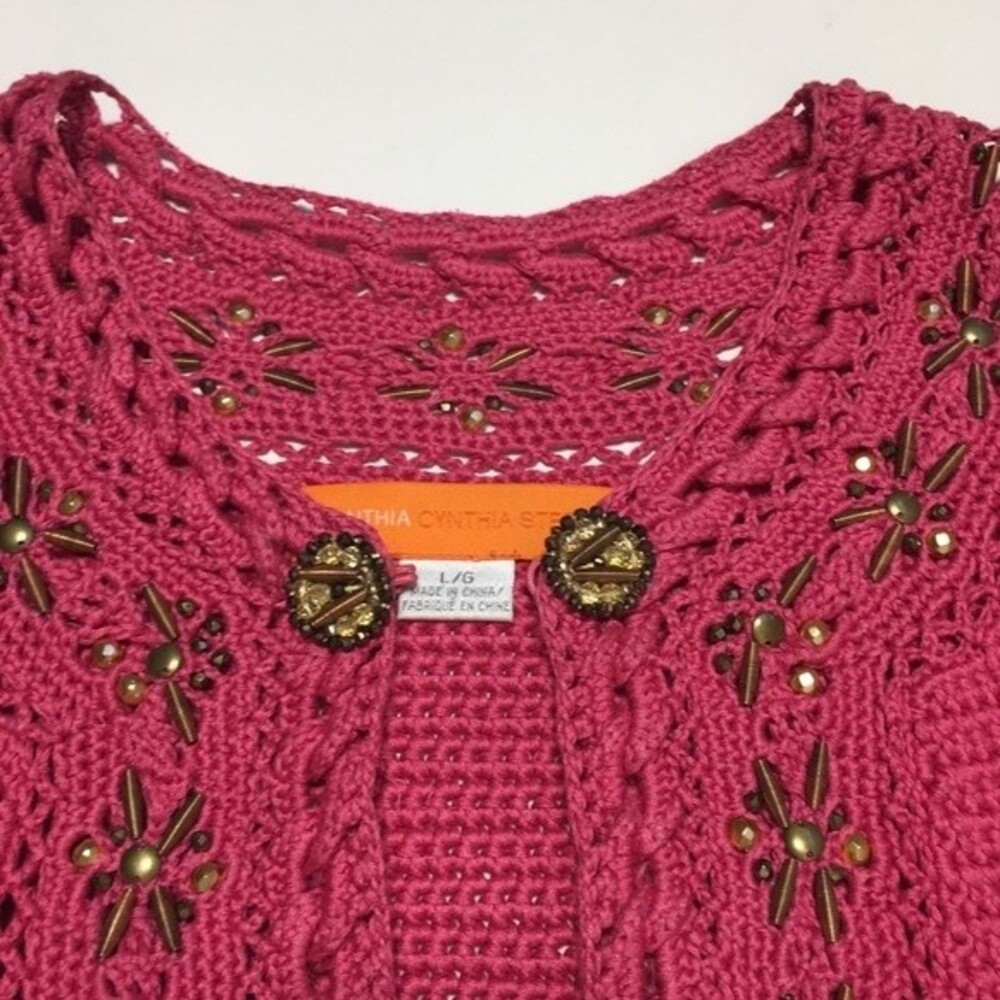 Cynthia Steffe Pink Embellished Cotton Cardigan Size L - Picture 4 of 8